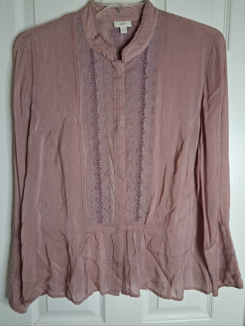 J Jill Mauve Lace-Trim Peasant Peplum Feminine Blouse Size Large